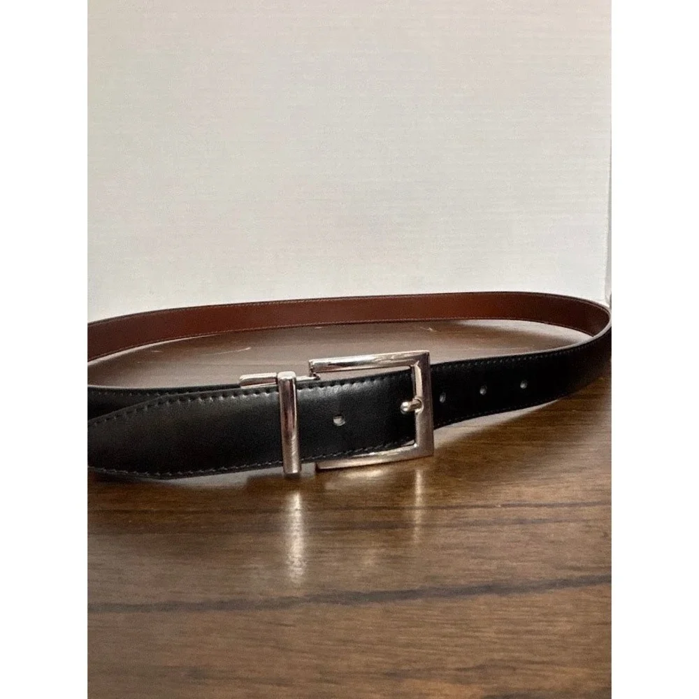 Mens Reversible Black Brown Dress Belt Size 44 Silver Tone Buckle Big Tall